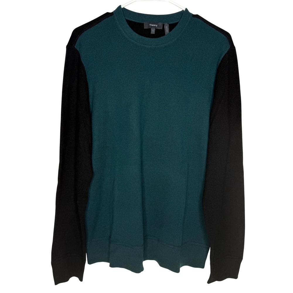 Theory Hilles CB Cashmere 3 Sweater Mens Large Teal Black Colorblock J0888717